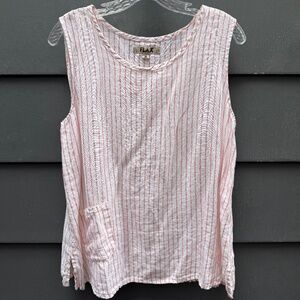 FLAX  Women's Pink and White Striped Tank Top with Pocket